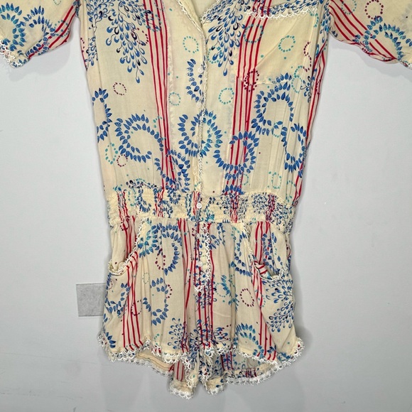 Poupette St Barth Boho Lightweight Nautical V-neck Button Romper Elastic Waist - Picture 4 of 15